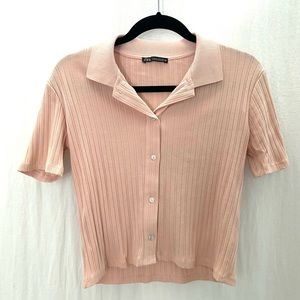 Zara button front collar top